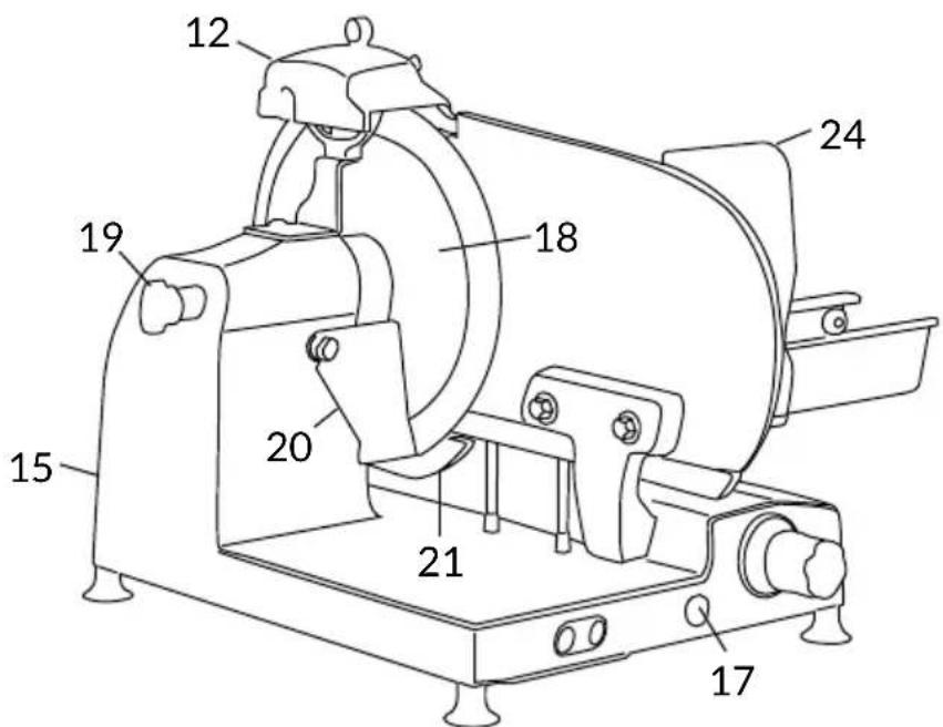 Technical diagram of a mechanical device with numbered components for identification