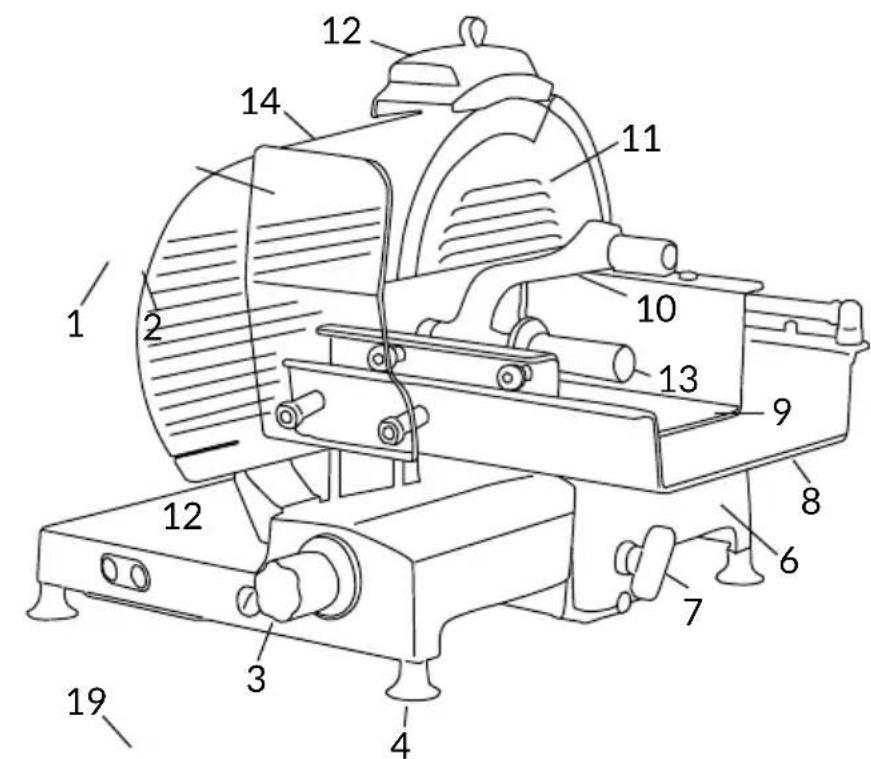 Technical diagram of a mechanical device with numbered components for identification