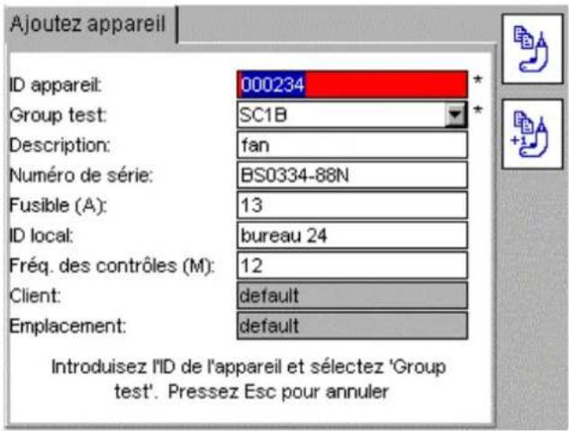 Megger PAT420 - Copier un équipement précédemment ajouté - 2