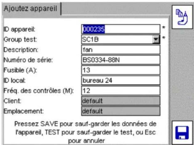 Megger PAT420 - Copier un équipement précédemment ajouté - 3