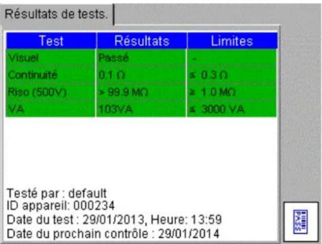 Megger PAT420 - Pour visualiser un résultat de test - 4