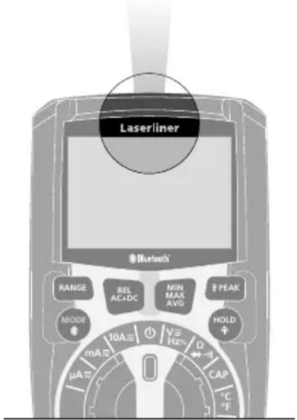 Laserliner Bluetooth® RANGE REL AC+DC MIN MAX AVG PEAK MODE HOLD mA 10A V Hz Q CAP °C °F
