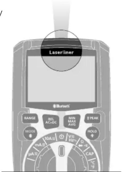 Laserliner Bluetooth RANGE REL AC+DC MIN MAX AVG ? PEAK MODE 10A Hz Ω HOLD μA CAP °C °F