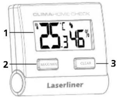 CLIMA-HOME CHECK 25.346 % MAX/MIN CLEAR 1 2 3 Laserliner