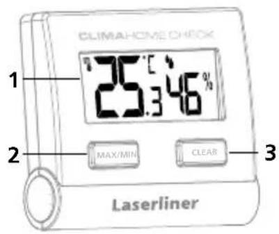 CLIMA-HOME CHECK 25.346 % MAX/MIN CLEAR 1 2 3 Laserliner