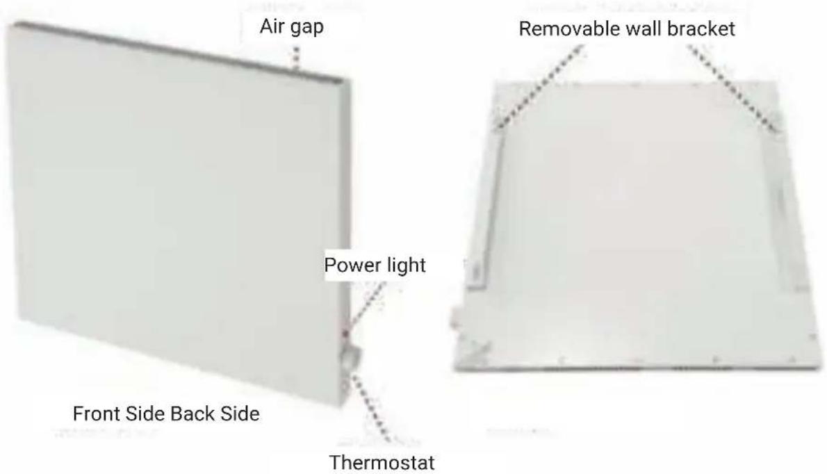 Air gap Power light Front Side Back Side Thermostat Removable wall bracket