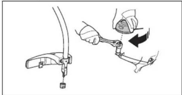 HUSQVARNA 130L - Montage du dispositif de protection de l'outil de coupe et de la tête de coupe (arbre droit) - 4