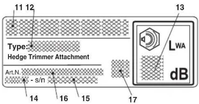 11 12 Type: Hedge Trimmer Attachment Art.N. - s/n 14 16 15 17 13 LWA dB