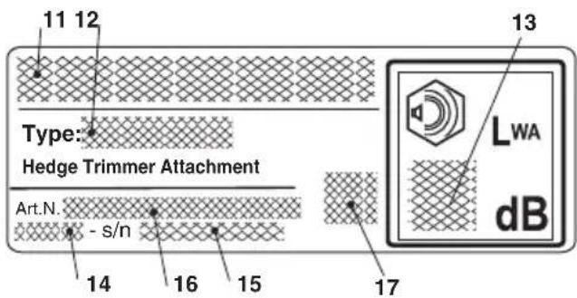 11 12 Type: Hedge Trimmer Attachment Art.N. - s/n 14 16 15 17 13 LWA dB