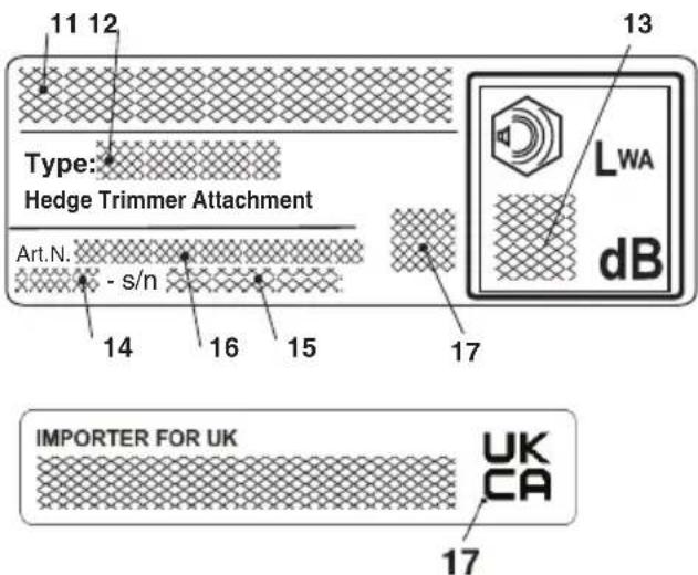 11 12 Type: Hedge Trimmer Attachment Art.N. - s/n 14 16 15 17 LWA dB IMPORTER FOR UK UK CA 17