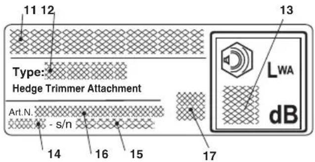 11 12 Type: Hedge Trimmer Attachment Art.N. - s/n 14 16 15 17 LWA dB 13