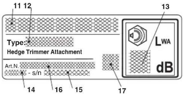 11 12 Type: Hedge Trimmer Attachment Art.N. - s/n 14 16 15 17 13 LWA dB