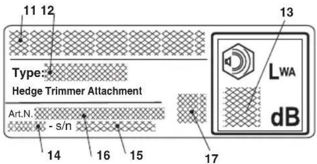 11 12 Type: Hedge Trimmer Attachment Art.N. - s/n 14 16 15 13 LWA dB 17