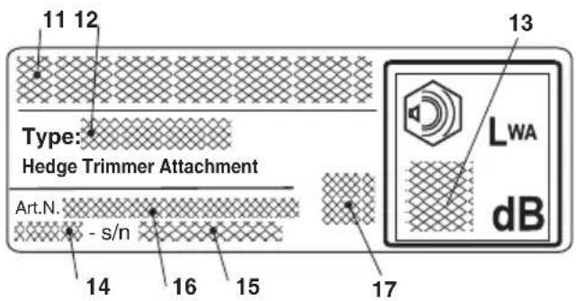 11 12 Type: Hedge Trimmer Attachment Art.N. - s/n 14 16 15 17 13 LWA dB