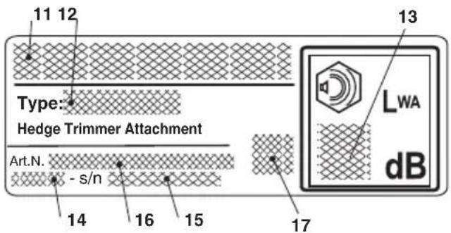 11 12 Type: Hedge Trimmer Attachment Art.N. - s/n 14 16 15 13 LWA dB 17