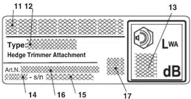 11 12 Type: Hedge Trimmer Attachment Art.N. - s/n 14 16 15 17 13 LWA dB