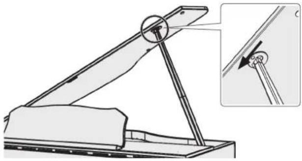 ROLAND GP609 - Utilisez une main pour soutenir le couvercle et levez la tige du couvercle puis placez-la dans son encoche. - 2