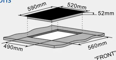 590mm 520mm 52mm 490mm 560mm "FRONT"