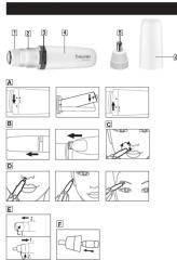 Technical diagram showing various mechanical assembly or tool configurations with labeled parts A, B, C, D, E and numbered components 1 to 10.