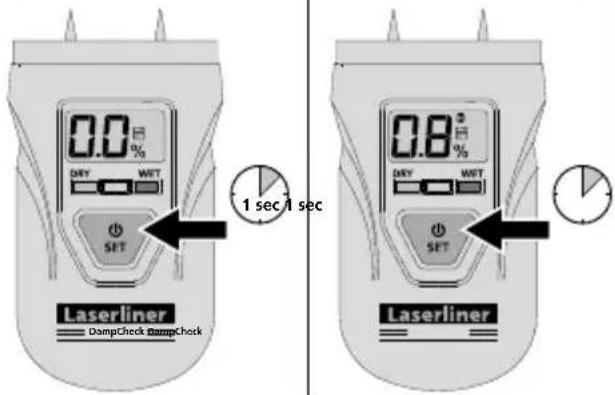 0.0 Dry WHT SET 1 sec 1 sec 0.8 Dry WHT SET Laserliner DampCheck dampCheck Laserliner