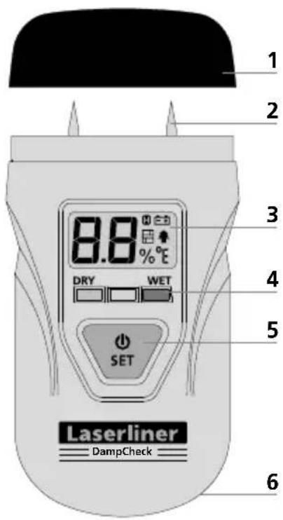 1 2 3 4 5 SET 8.8 °C DHY WET Laserliner DampCheck 6