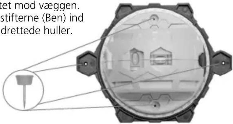 et mod væggen. stifterne (Ben) ind drettede huller.