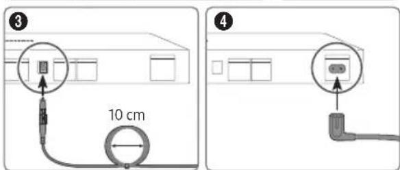 Diagram showing two installation steps: (1) with a cable and plug, (2) with a socket and plug, both labeled with dimensions.