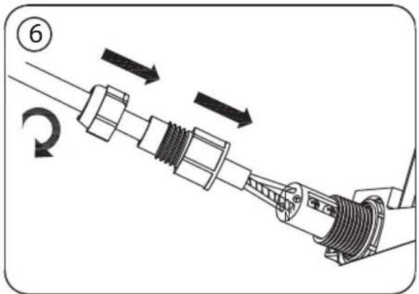 Diagram illustrating mechanical assembly with labeled components and directional arrows, including a circled number 6.