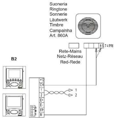 Vimar ELVOX 6711 - Esquema de ligação da campainha suplementar electrónica art. 860A. - 1