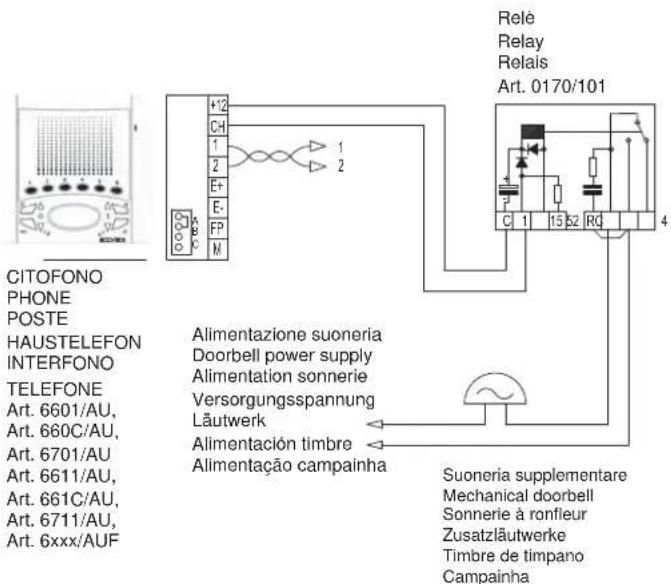 Vimar ELVOX 6611AU - Esquema de ligação das campainhas suplementares. - 1