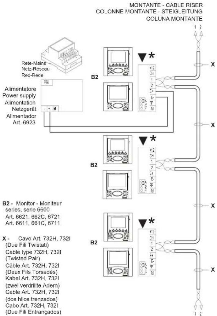 Vimar ELVOX 661C - Esquema de ligação da chamada no patamar - 3
