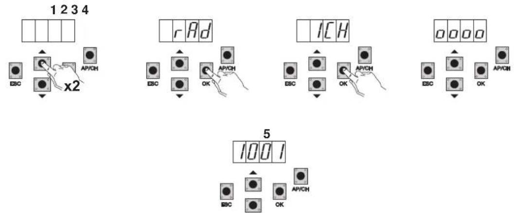 Vimar ELVOX RA98 - Procédure pour enregistrer une radiocommande associée à la touche APCH : - 1