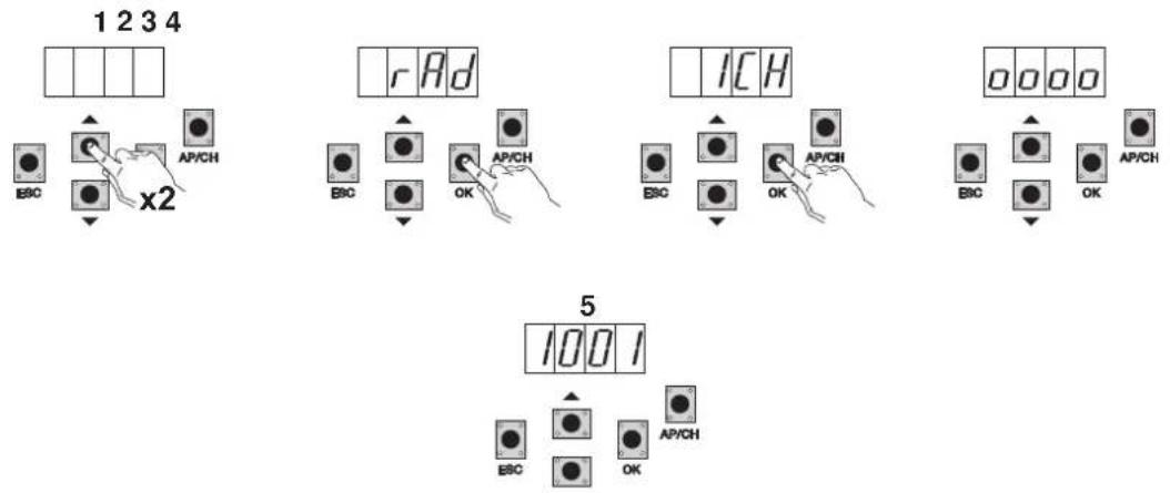 Vimar ELVOX RA98 - Procedura per memorizzare un radiocomando associato al tasto APCH: - 1