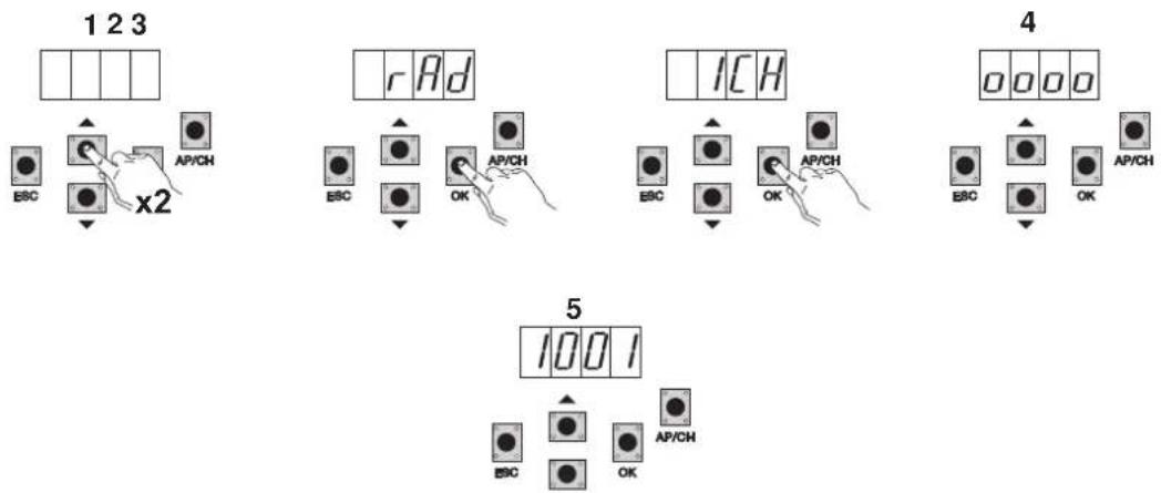 Vimar ELVOX RA98 - Procedure for saving a remote control associated with button APCH: - 1