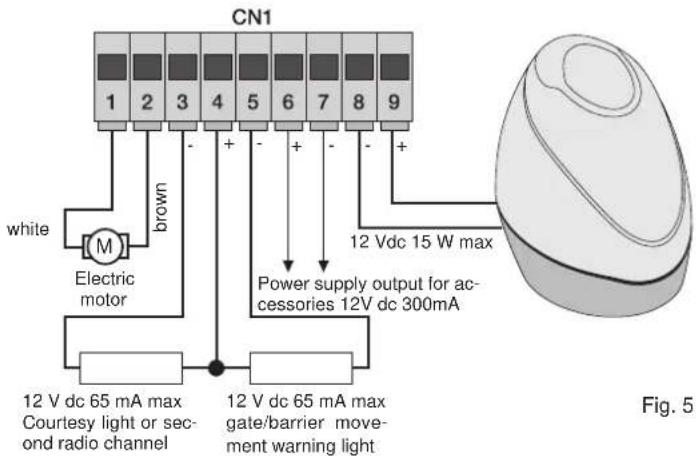 Vimar ELVOX RA98 - 4.2- Wiring for flashing light, courtesy light and gate/barrier movement warning light - 1
