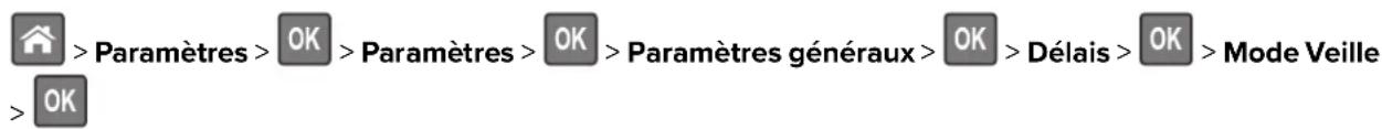 > Paramètres >OK > Paramètres >OK > Paramètres généraux >OK > Délais >OK > Mode Veille > OK