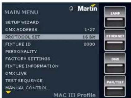 MARTIN MAC III Profile - Réglage du mode DMX - 1