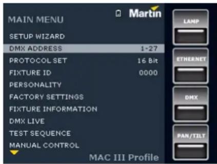 MARTIN MAC III Performance - Réglage de l'adresse DMX - 1