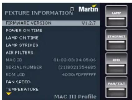 MARTIN MAC III Performance - Affichage d'informations - 1