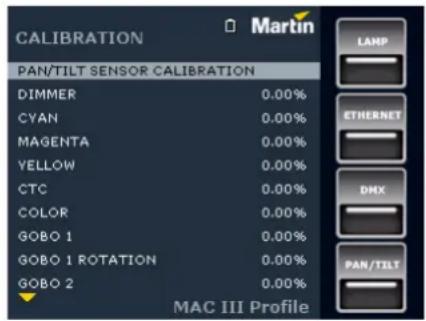 MARTIN MAC III Performance - Étalonnage des capteurs de pan et tilt - 1