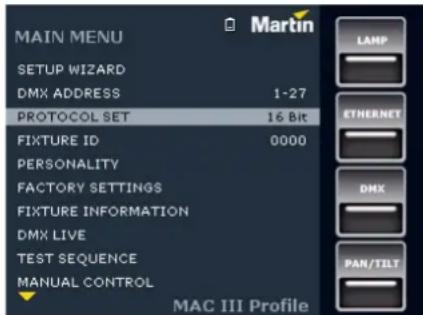 MARTIN MAC III Performance - Réglage du mode DMX - 1