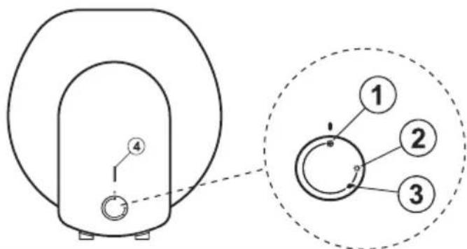 Technical diagram showing a mechanical component with labeled parts and an inset circular diagram with numbered points.