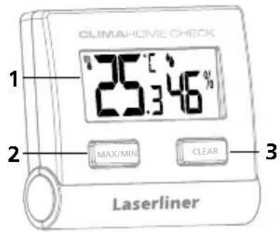 CLIMA-HOME CHECK 25.346 % MAX/MIN CLEAR 1 2 3 Laserliner