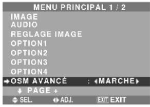 NEC PlasmaSync 42XM4 - Menu des réglages de OSM Avancé Passage au mode menu - 2