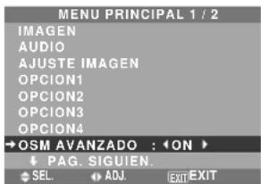 NEC PlasmaSync 42XM4 - Menú de ajustes OSM Avanzado Ajuste del modo del menú - 2