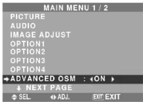 NEC PlasmaSync 42XM4 - Advanced OSM Settings Menu Setting the menu mode - 2