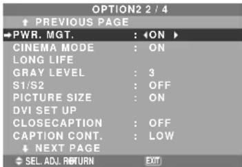 NEC PlasmaSync 61XM4 - Option2 Settings Menu - 1