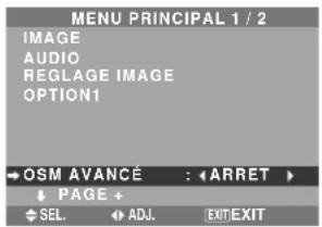 NEC PlasmaSync 61XM4 - Menu des réglages de OSM avancé passage au mode menu - 1