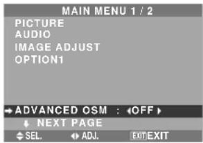 NEC PlasmaSync 61XM4 - Advanced OSM Settings Menu Setting the menu mode - 1