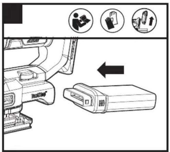 Diagram illustrating a device's internal components with icons for cleaning, hand gesture, and recycling steps